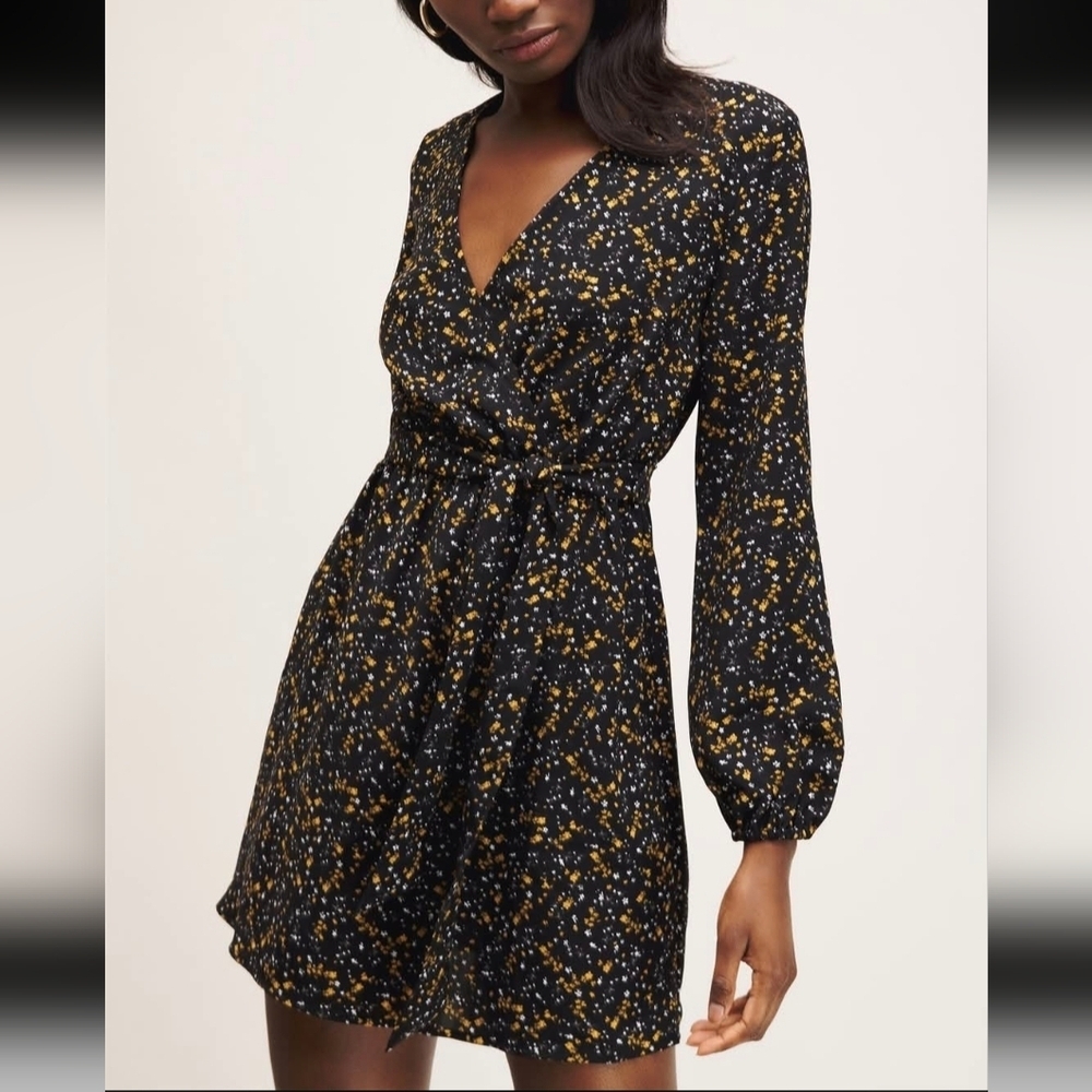 Dynamite Floral Long Sleeve Tie Waist Dress